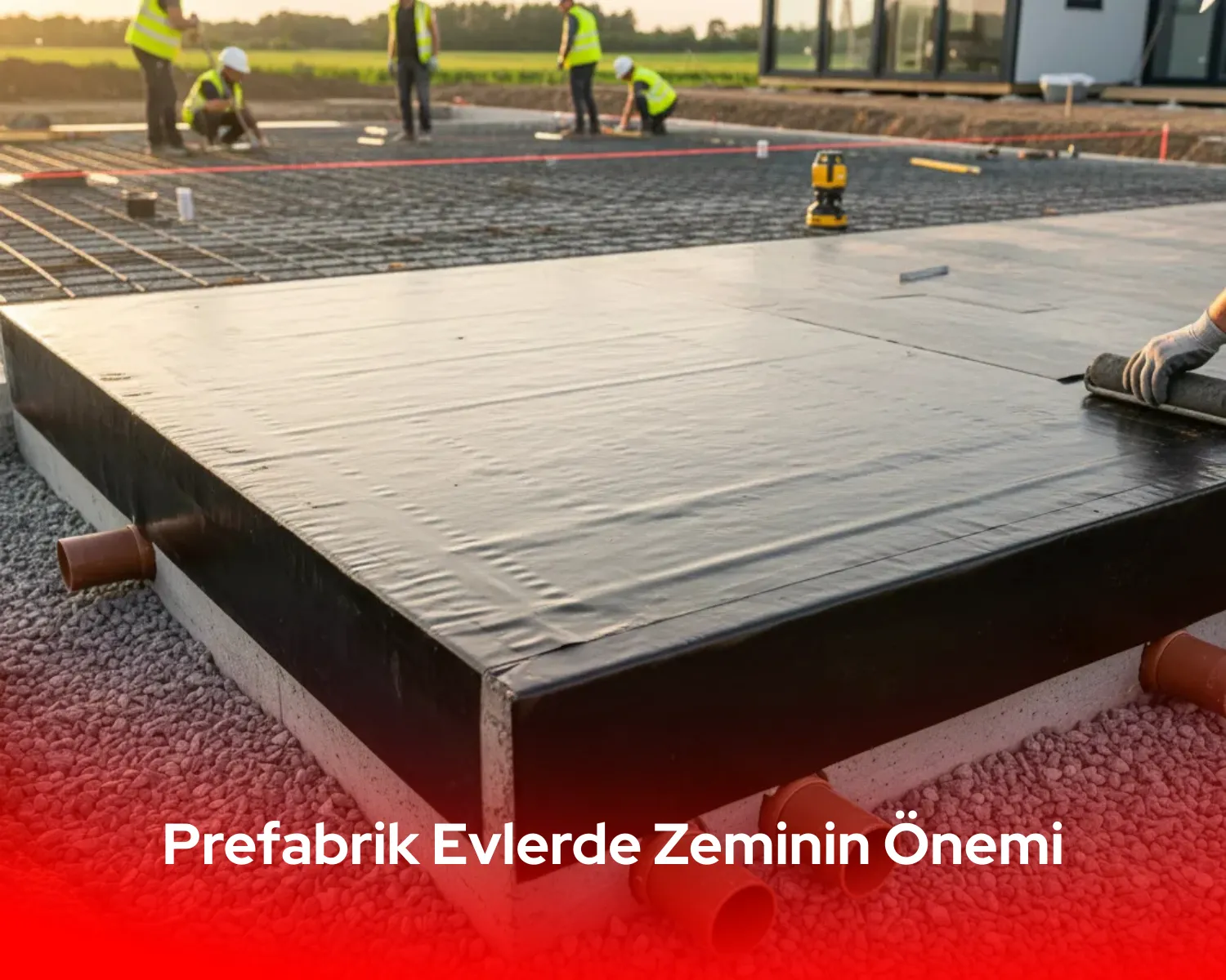 Sağlam bir başlangıç: Prefabrik ev montajından önce zemin etüdü ve hazırlığı tamamlanmış, güçlü bir betonarme temel.