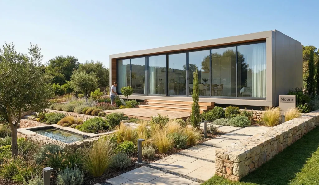 Sürdürülebilir yaşam alanları için tercih edilen, kurakçıl bitkilerle zenginleştirilmiş modern peyzaj projesi