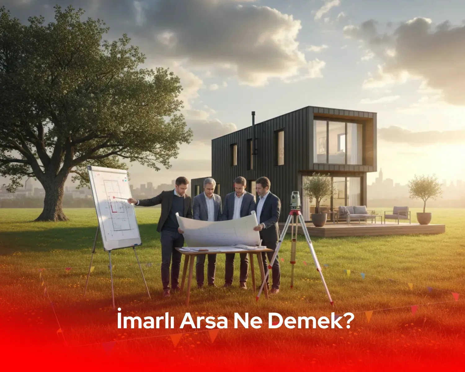 İmarlı arsa ne demek sorusunun cevabı olan, imar şartlarına uygun olarak tasarlanmış modern bir prefabrik ev modelinin yerleşimi.
